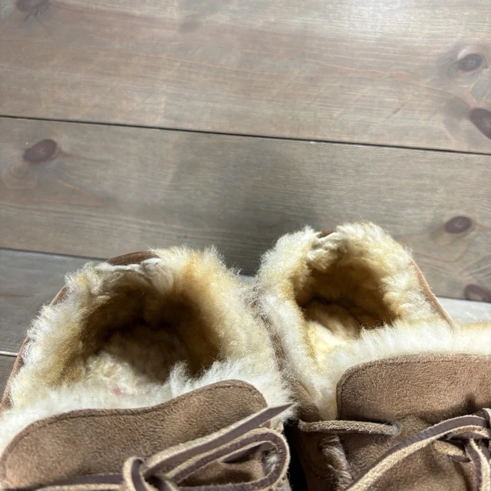 ll bean wicked good mens size 13 wide shoes brown suede shearling lined slippers